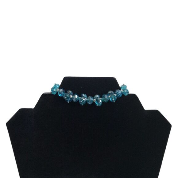 Blue Translucent Imitation Faceted Crystal Beads Elasticized Statement Bracelet - Picture 1 of 9
